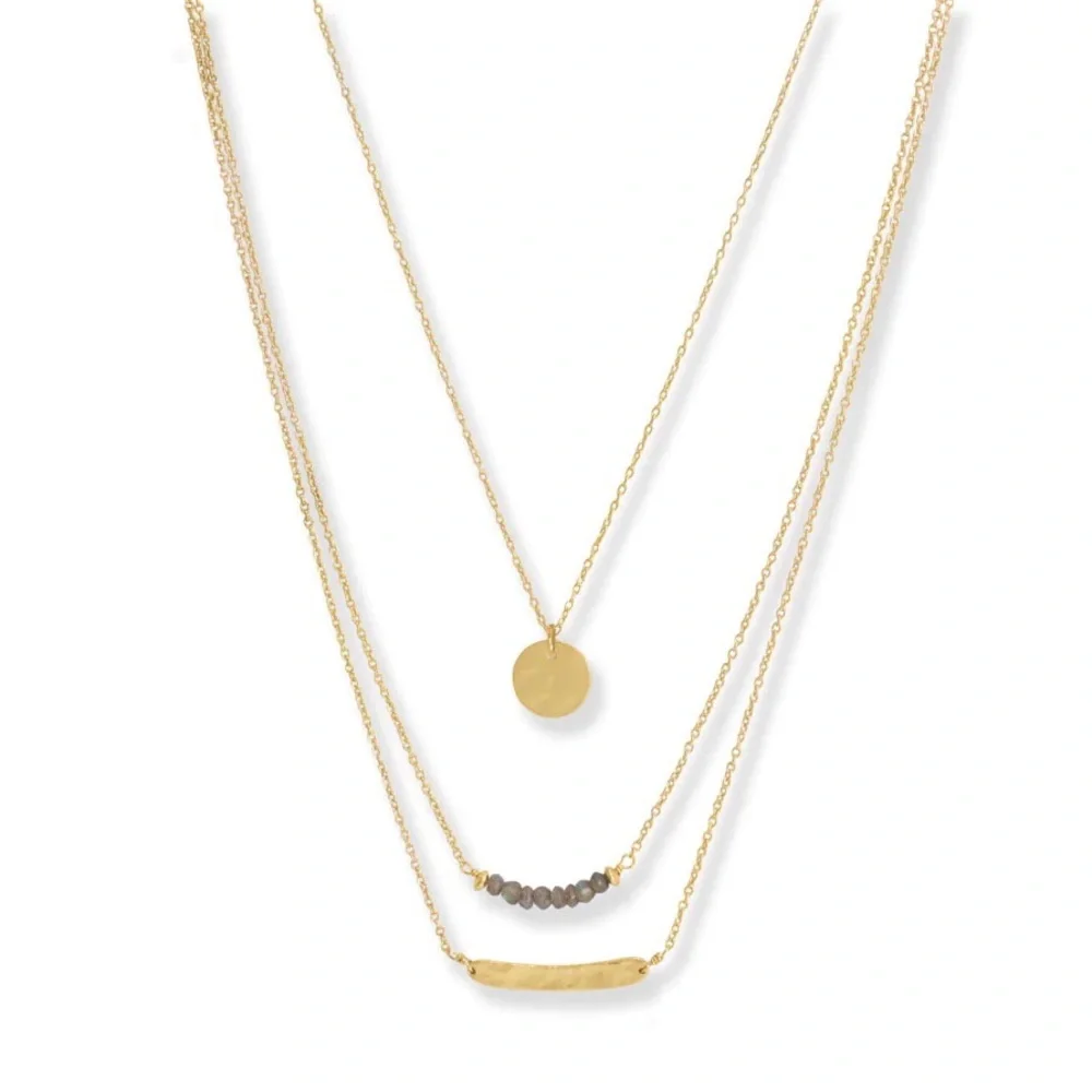 💫 14 Karat Gold Plated Three Strand Labradorite Necklace - Picture 3 of 3